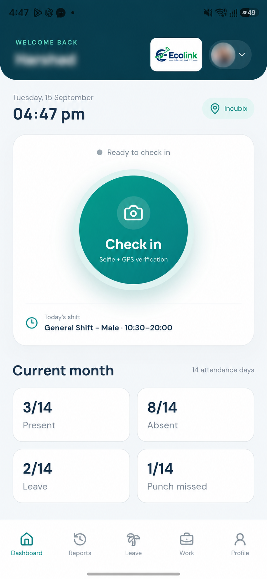 iWorkforce staff mobile app with personal details masked