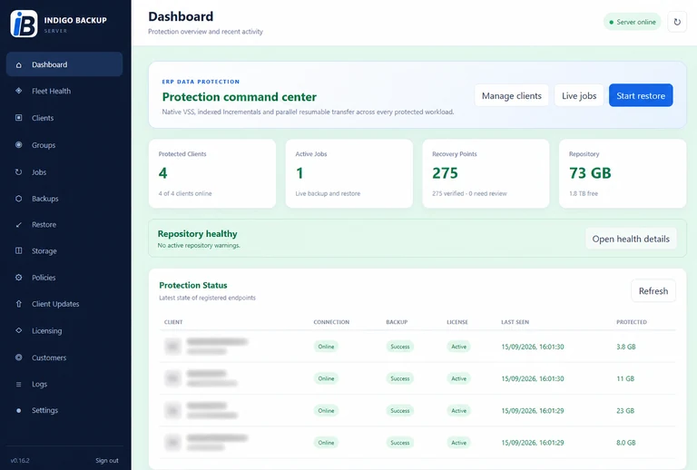 iBackup dashboard