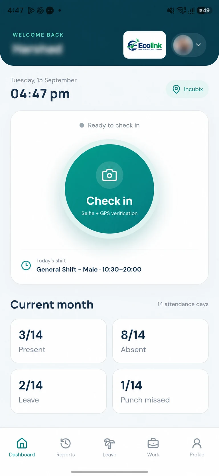 iWorkforce staff mobile app with personal details masked